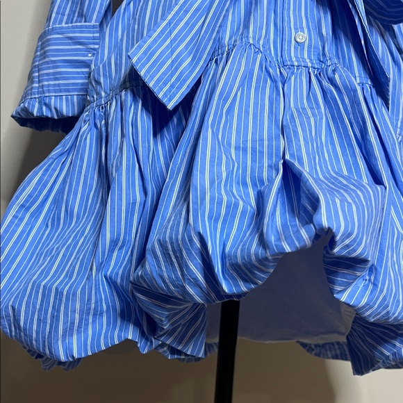 👔🐬🏳️NWT Elegant Blue Striped Shirt Mini Bubble Dress - Picture 7 of 17